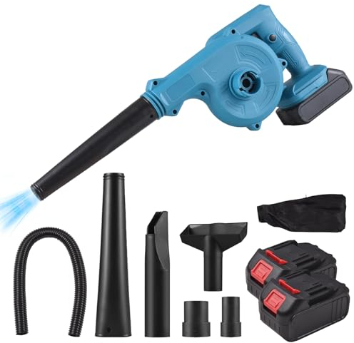 HUIOP soplador de batería,Soplador de hojas inalámbrico con 2 baterías Soplador y aspirador eléctrico inalámbrico 2 en 1 de 21 V Soplador pequeño de mano con batería de 63 MPH para el cuidado del césp