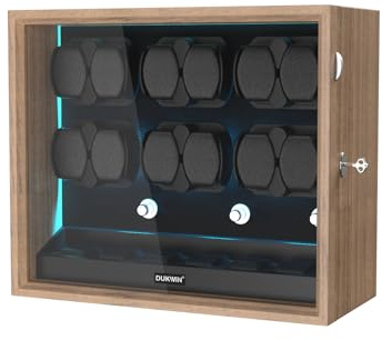 DUKWIN Avvolgitore per orologi automatici 4/6/8/12, carica automatica con serratura con 6/4 scomparti per orologi, 4 modalità di rotazione, cuscini flessibili per orologi, motore Mabuchi silenzioso e