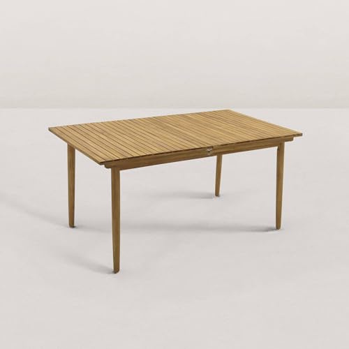 JJ. Table de Jardin Extensible en Bois 160-210 cm Jules - 6/8 pers. Plateau de 160 x 90 cm à 210 x 90 cm Idéal pour 6 à 8 Personnes Trou dans la rallonge prévu pour Un Parasol Bois Naturel