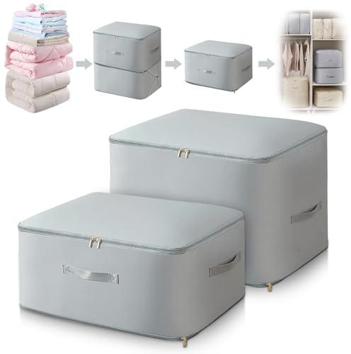 FIVAVA Organizzatore di Auto Compressione Ultra Poco Ingombrante,Sacchi di Stoccaggio Compressibili per Coperte e Abiti,Sacchetto di Viaggio per Compressione (Grigio, L+XL)