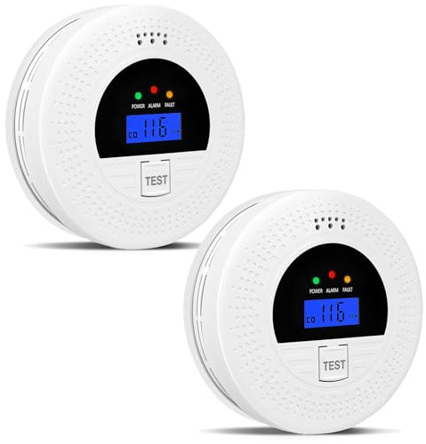 2-Pack, Smoke Alarm and Carbon Monoxide Detector, Carbon Monoxide and Smoke Detectors with LCD Display, Battery Powered, Easy to Install