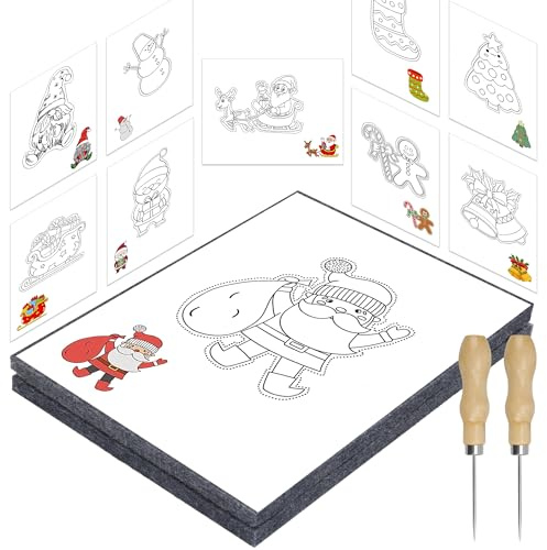 DazSpirit Set de Hormigueo Navideño para Niños a Partir de 4 Años, 2 Almohadillas, 2 Agujas y 10 Imágenes de Bordado, Seguro para Proyectos Creativos de Manualidades