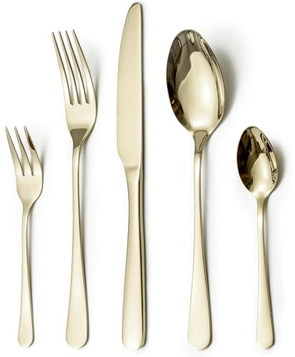 LAZAHOME Besteck Set, Edelstahl Spiegelpoliert 30 teilig Besteckset für 6 Personen, Essbesteck Set mit Messer Gabel Löffel für Familie/Party/Restaurant, Champagner Gold Tafelbesteck, Spülmaschinenfest