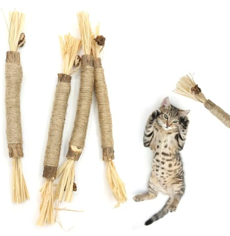 huiyoujiu 4Pcs Cat Silvervine Chew Sticks - Natural Cat Chew Sticks Toy, Cat Teeth Nip Cleaning Toys, Kitty Dental Chew Stick for Cat Teeth Cleaning, Kitten Teething and Stress Release
