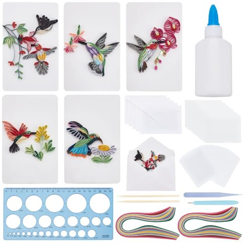 WEBEEDY 20 Set Papier Quilling Kit 5 Stile Kolibris Grußkarten Bastelset Mit Anleitung Für Erwachsene Anfänger Handgemachte Tier Quilling Karte Zum Geburtstag Urlaub Hochzeit Muttertag