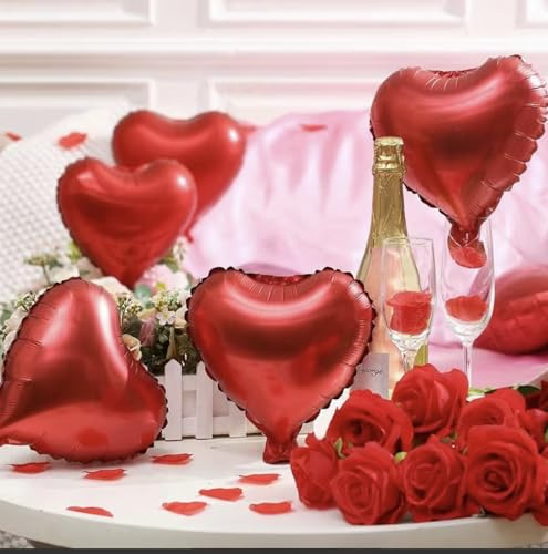 Palloncini a Forma di Cuore in Mylar, Set di 3pezzi, Cuore San Valentino, per Feste e Compleanni 45 cm (Rosso)