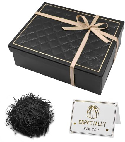 TOPCZY Geschenkbox mit Deckel 25x9x18 cm, Geschenk Karton Box, Geschenk Schachteln, Dekorative Box, Geschenkschachtel für Geschenke, mit zerkleinertem Papier, Karten（Schwarz）
