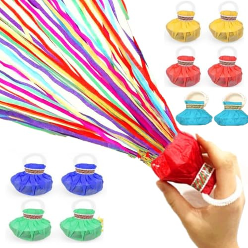 FOLANDO Party Confetti Poppers, 10 Pack Colourful Hand Thrown Streamers Paper, 30 Ribbons per Ball, Party Decorations No Mess Paper Crackers for Party Birthday Wedding Celebrations