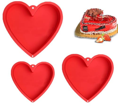 FUYTSUO 3 Pièce Moule Coeur Silicone, Moule a Gateau Coeur, Moule Silicone Patisserie Coeur, Moule en Forme de Coeur pour Une Utilisation Quotidienne en Pâtisserie (3 Tailles au Choix)