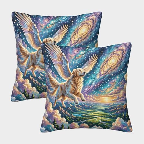 WXLWHR Fundas De Cojines con Golden Retriever Juego De 2 Funda De Almohada Golden Alas Lavable Poliéster Decorativos para Dormitorio, Salón 45x45cm