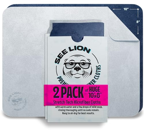 cellhelmet See Lion Swipes | Microfiber Lens Cleaning Cloths – Ultrasoft, Reusable Wipes for Glasses, Screens, and Lenses (Light Blue/Navy, 2-Pack)