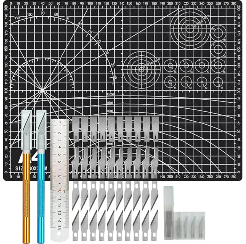 FANFX 44PCS A4 Cutting Mat Kit, Double-Sided A4 Mat for Carving Crafts, Cutting Board for Sewing Self Healing Cutting Mat (Black)