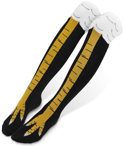 Alaoo Calzini con Cosce di Pollo, calzini a forma di coscia pollo 3D, Divertenti Calzini Alla Coscia di Pollo, calze casual sopra il ginocchio, Adatto ad adulti e bambini(Nero + Giallo)