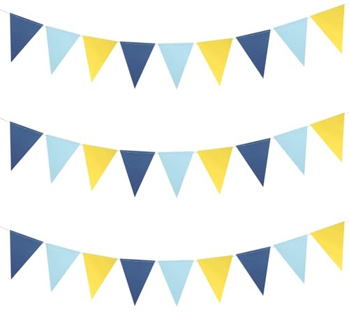 Mefuny 3 Pack Yellow Blue Party Decorations Yellow Blue Pennant Banner Paper Triangle Flags Bunting For Wedding Decor Capri Lemon Birthday Nautical Bridal Baby Shower