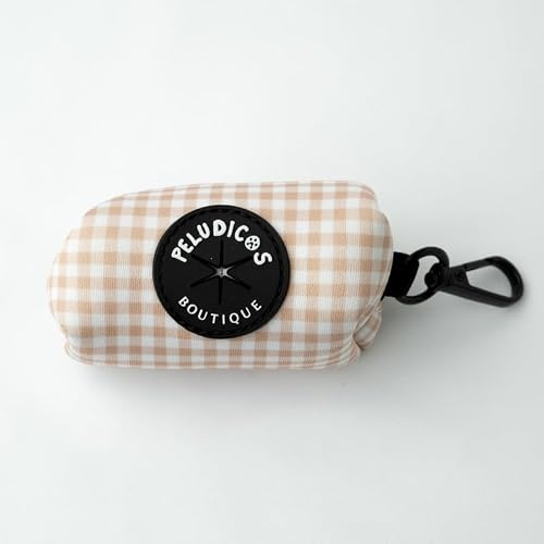 Peludicos Boutique Portabolsas Beige para Perro de Neopreno – Diseño Vichy – Dispensador de Bolsas Higiénicas – Accesorio para Paseos
