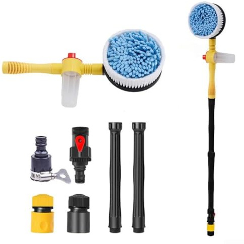 BlissfulAbode Kit di spazzole per lavaggio auto rotante a 360 gradi con ad alta pressione e manico esteso per pulizia completa del veicolo
