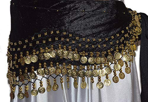 Tanzbekleidung & Accessories Bauchtanz MÜNZGÜRTEL HÜFTTUCH Belly Dance BAUCHTANZGÜRTEL HIP Scarf Karneval XXL (XXL: 215 cm, Schwarz)