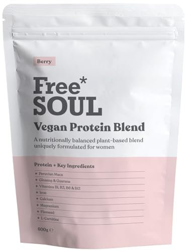 Free Soul Vegan Protein Powder | Formulated for Women | 600g | 20g Protein with Added Nutrients | Gluten & Soy Free Plant-Based Nutrition Shake | Pea & Hemp Isolate Protein | Berry Flavour