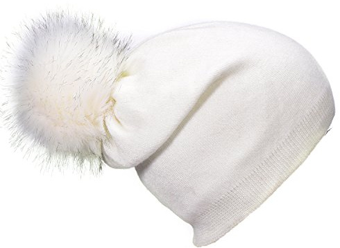 DonDon Berretto Beanie Invernale con pompon rimovibile per cambiare da Donna calda e morbida - bianco
