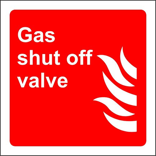 Gas shut off valve fire safety sign - 1.2mm Rigid plastic 200mm x 200mm