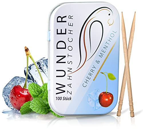 Wunder Zahnstocher - Zahnstocher mit Geschmack - gute Alternative zu Kaugummi - hilft gegen Nägelkauen - frischer Atem mit Aromatisierte Zahnstocher - Zuckerfrei, Vegan (Kirsch/Menthol)