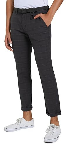 TOM TAILOR Denim Herren 1020451 Straight Fit Chino Hose mit Gürtel, 23995 - Grey Brown Check Yarn Dye, 32W / 32L