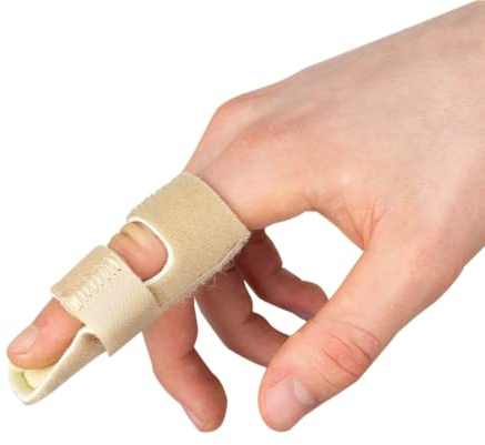 Actesso Neoprene Finger Splint Brace – Injury Support for Mallet Finger, Trigger Finger, Finger Pain, & Broken Finger – For Index, Middle & Ring (Beige)