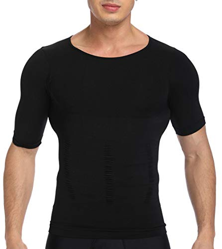 SLIMBELLE Shapewear Herr kompressionströja figurformande magkontroll underkläder undertröja form undertröja body shaper snäva elastisk väst smal body midjeformare ärmar mage topp män, svart, 3XL