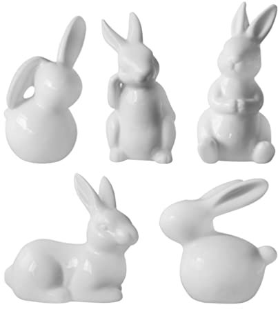 BESPORTBLE Coniglietto pasquale in porcellana bianca, 3 pezzi, in miniatura a forma di coniglio bianco, statuetta decorativa da tavolo, per bonsai, casa delle bambole