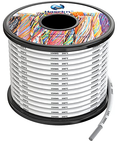 5.3mm² 10awg Silicone Electrical Wire Cable 8 Meters White 10 Gauge Hookup Wires kit Stranded Tinned Copper Wire Flexible and Soft High Temperature Resistance