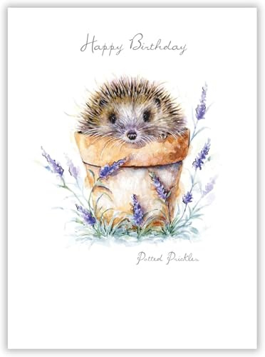 Noel Tatt Birthday Card For Women - 'Potted Prickles' Hedgehog in Flower Pot Design - Embossed Foil Finish - Premium Greeting Card with Envelope - From The Pawfolio Range