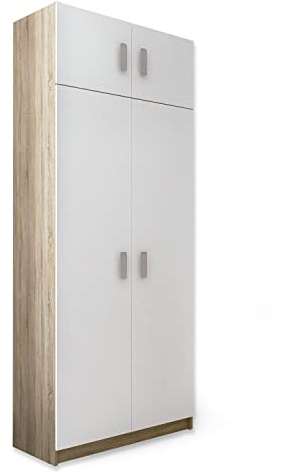 Shiito - Armario con 2 Puertas - 50 x 90 x 199,4 cm - Modelo Champion - con 1 Balda y 1 Barra para Colgar - Nórdico - Juvenil - Roble Cambria y Blanco