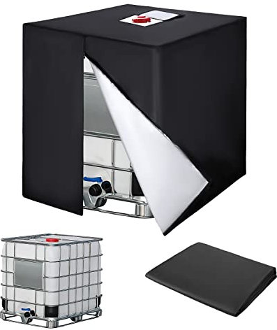 Bache pour Cuve 1000L IBC, 420D Réservoir d'eau Couvercle, Anti-UV Housse Protection Cuve, Bâche de Protection Cuve IBC avec Fermeture éclair, 120 x 100 x 116 cm(Noir)