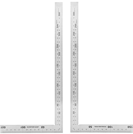 Oumefar 2PCS L-Shaped Framing Square, Carpenter Square Stainless Steel 90 Degree Right Angle Square Ruler Carpenter’s Square L Ruler Metal Measurement Square Tool(300mm*150mm)