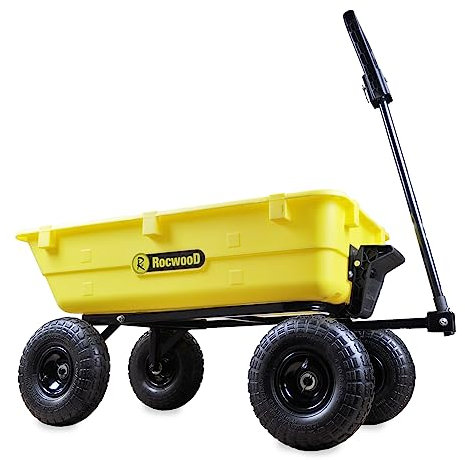 RocwooD Poly Dump Cart Trolley 80L Garden Tipping Wheelbarrow 250kg Utility Truck Trailer Steel Frame Heavy Duty Festival Outdoor Tools Plants 4 Wheels Yellow