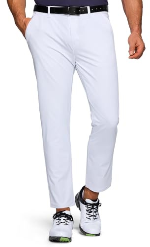 33,000ft Men's Golf Trousers Lightweight Golf Pants Stretch Quick Dry Breathable Work Causual Pants for Golfing with Pockets White-Upgraded 32W*30L