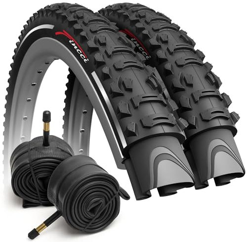 Fincci Fahrradreifen 26 x 1.95 Zoll - Set Faltbar Reflektierend Fahrradmantel 50-559 mit 2X Fahrradschlauch 26 Zoll 48mm Autoventil für Mountainbike, E Bike, Rennrad Fahrrad, Klapprad - 2er Pack