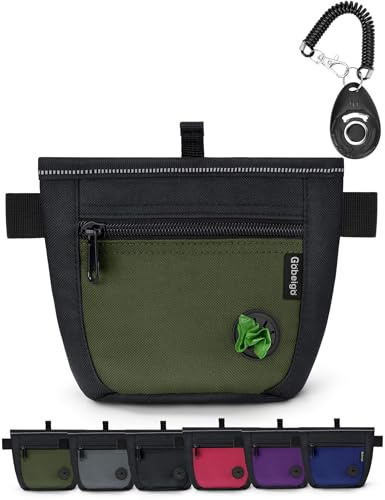 Bolsa de premios para perros y clicker de entrenamiento Gobeigo, dos cierres magnéticos mejorados para evitar derrames, bolsa de premios de 2 tazas con dispensador de bolsas para excrementos, bolsa de