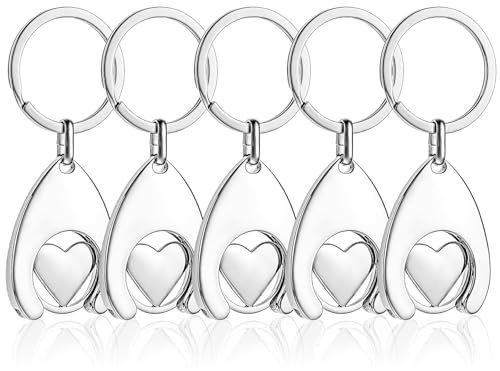 MOVYEE 5 Pezzi Gettone Carrello Spesa Rimovibile,Portachiavi a Moneta per Carrello della Spesa Chip in Acciaio (Stile 3)