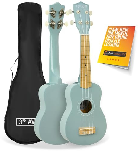 3rd Avenue Sopran-Ukulele Für Anfänger, 21 Zoll, 4 Nylonsaiten Mit Kostenloser Uke-Tasche – Pastellblau – 1 Monat Kostenloser Online-Unterricht