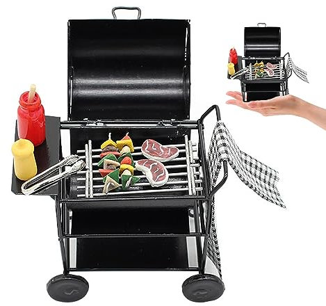 Dollhouse Kitchen Möbel 1:12 Puppenhaus Barbecue Set mit Spieß Steak Gewürzflaschen Handtuch Puppenhaus BBQ CART DUSHAUS ACBOORS FÜR KINT STEND PLAY DUSTHEUME Barbecue Grill Doll Haus BBQ BBQ