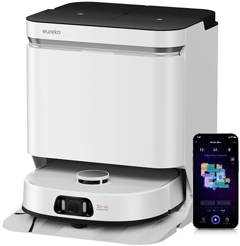 Eureka J15 Pro Ultra Robot Vacuum with Mop, 16200Pa, FlexiRazor™ Anti-Hair Tangling, AI Obstacle Avoidance & Voice Control, 75℃ Self-Cleaning, Extendable Side Brush