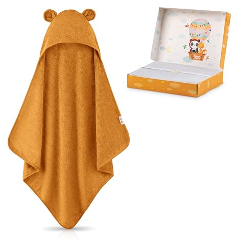 Fuchs&Panda Asciugamano con cappuccio per bambini, extra spesso, caldo e morbido, 75 x 75 cm, 100% bambù, con ottima confezione regalo (marrone argilla)