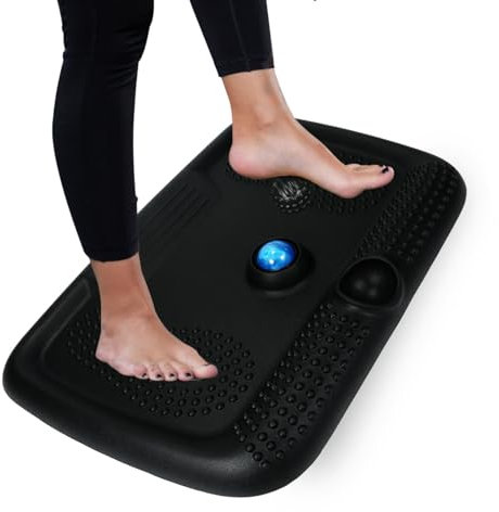 Anti-Ermüdungsmatte für Steharbeitsplätze – Ergonomische Stehmatte mit 2 Massagebällen, rutschfeste und Komfortable Bodenmatte für Büro, Home-Office und Zuhause (Schwarz, Einheitsgröße)