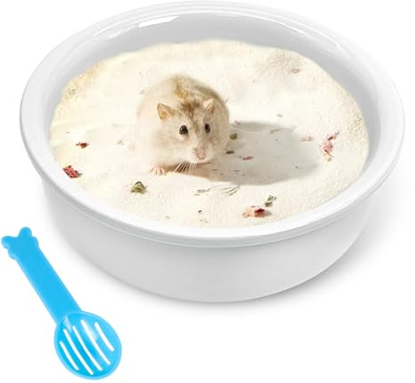 kathson Hamster Sand Bath Box Ceramic Small Animals Shower Bathtub Gerbil Litter Box Mice Bathroom Syrian Hamster Digging Sand Container Cage Accessories for LemmingsGerbil Mice (White)