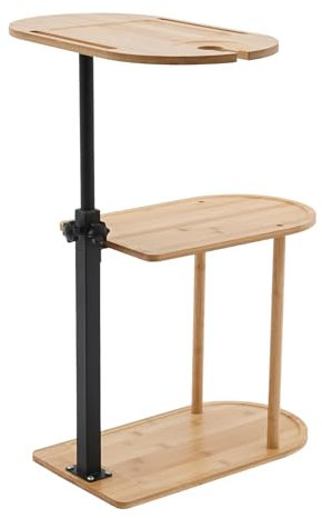 Vassoio da bagno in bambù a 3 livelli, autoportante, regolabile, per bagno, con altezza regolabile, 42-82 cm, per articoli da toeletta e asciugamani