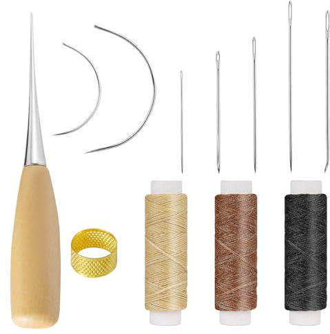 ELNX Kit de reparación de Cuero de 12 Piezas, Kit de Costura con 12 m de Hilo Encerado y Agujas. Kit para Reparar sofás de Cuero, alfombras, sofás, Pieles, Costura, reparación y Manualidades