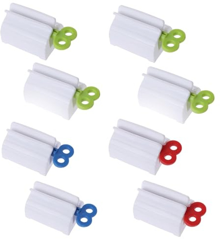 4 Piezas Exprimidor y Dosificador de Pasta de Dientes, Dispensador de Pasta de Dientes Giratorio, Tubos Exprimibles de Pasta para Accesorios de Baño (3 Colores), Tubo Enrollable