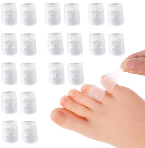 VAEIORP 20 pezzi di protezioni per dita dei piedi in gel – respiranti, morbide, per uomini e donne, contro callosità, vesciche, sollievo dal dolore (con fori)