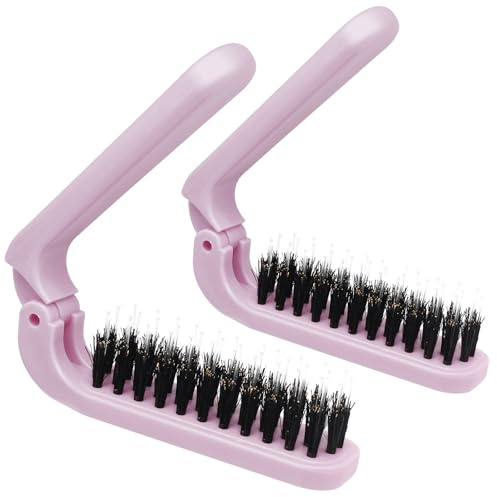 Qjaiune 2 Pack Foldable Hair Brush Travel Hairbrush, Boar Bristle Hair Brush Portable Collapsible Pocket Comb for Women and Men, Suitable for Travel, Purse, Anti-Static Design (Light Pink)